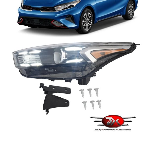 JX RACING Front Headlight Halogen With LED DRL Left Driver Side Compatible with Kia Forte 2022-2023