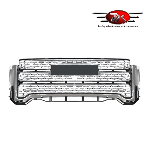 JX RACING Front Upper Bumper Grille Chrome W/Camera Hole Compatible with GMC Sierra 2500HD 3500HD 2020 2021 2022 2023 Denali Style