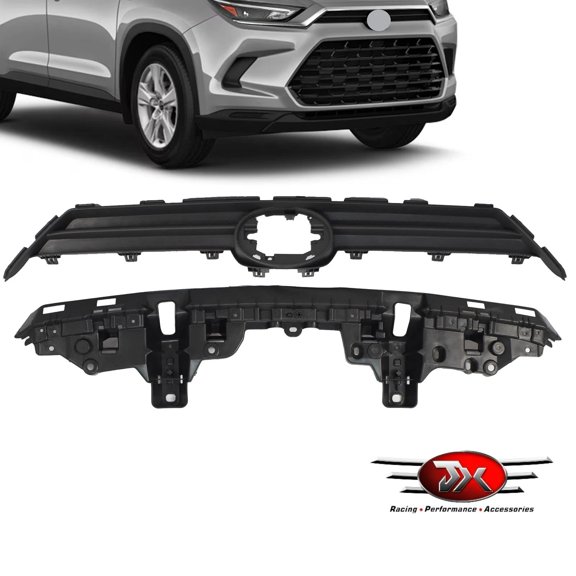 JX RACING Front Upper Grille And Bracket Matte Black Compatible with Toyota Grand Highlander 2024-2025