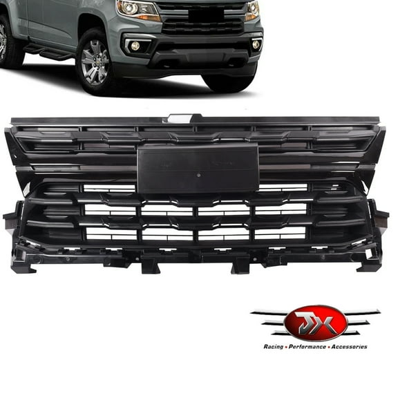 JX RACING Front Upper Grille Grill With Gloss Black Trim Compatible With Chevrolet Colorado 2021 2022