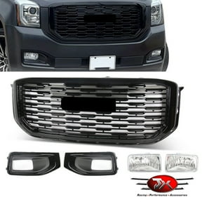 JX RACING Grille Set 5pcs Compatible with GMC Yukon XL 2015-2020 Front Upper Grille Denali Style Fog Light W/ Bezels Black