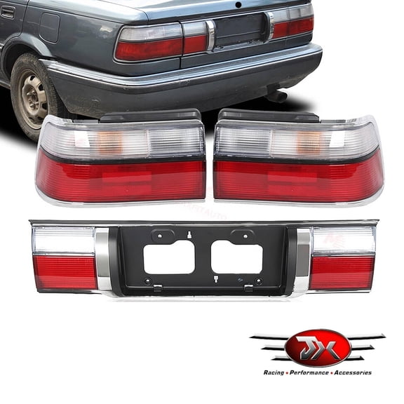 JX RACING Halogen Tail Light & Rear Trunk Center Light W/Bulb Compatible with Toyota Corolla AE90 1988 1989 1990 1991 1992 Rear Lamp W/License Board Set 3PCS