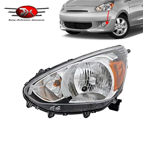 JX RACING Headlight Assembly Compatible with Mitsubishi Mirage ES/SE 2014-2020 Hatchback Halogen Headlamp W/Bulbs Amber Turn Signal Light Left Side