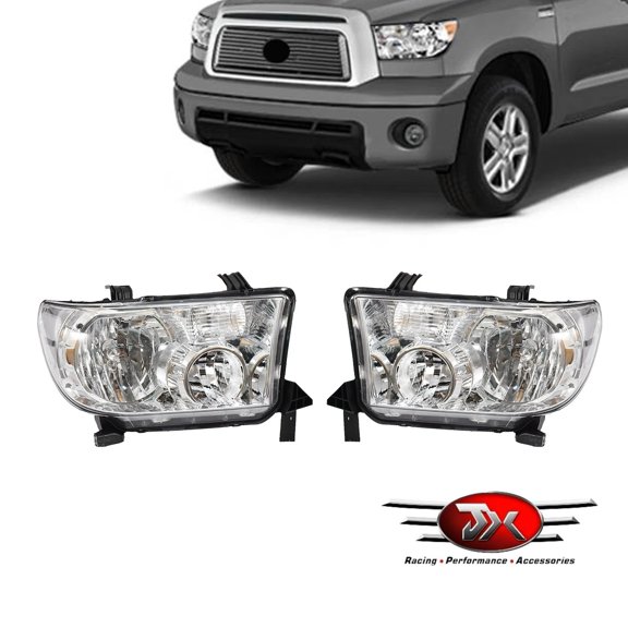 JX RACING Headlight Chrome Housing Clear Reflector Compatible with Toyota Tundra 2007-2013 Sequoia 2008-2017