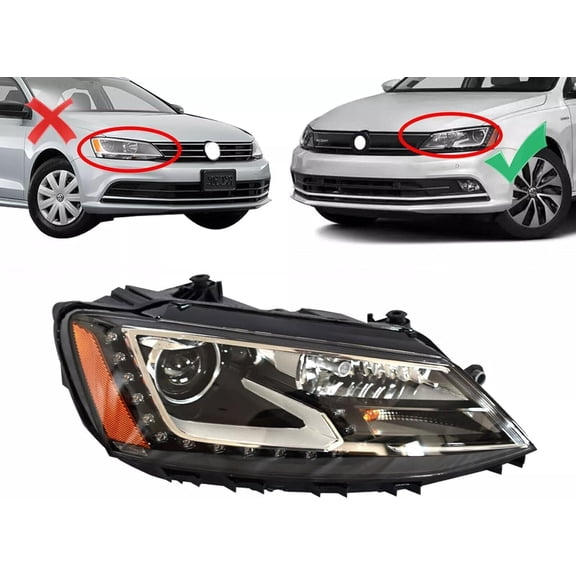JX RACING Headlight W/DRL Right Passenger Side Compatible with 2015-2018 VW Volkswagen Jetta Headlamp Assembly Xenon/HID w/LED DRL