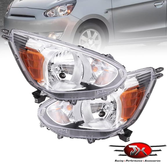 JX RACING Headlights Lamps Set Compatible with Mitsubishi Mirage ES/SE Hatchback 2014-2020 Halogen Headlamps W/Bulbs Amber Turn Light Driver Passenger Side