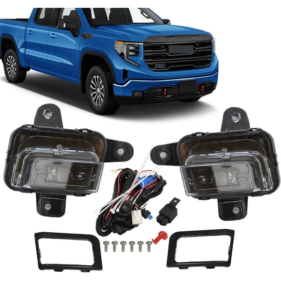 JX RACING LED Fog Light Assembly Compatible with 2022 2023 2024 GMC Sierra 1500 Fog Lamp w/Wiring Bezel Switch Kit Pair Left Driver & Right Passenger Side GM1038290 GM1039290