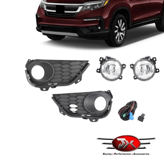 JX RACING LED Fog Light Assembly Left Right with Bezel Switch Wiring Compatible with Honda Pilot 2019-2022 Fog Lamp