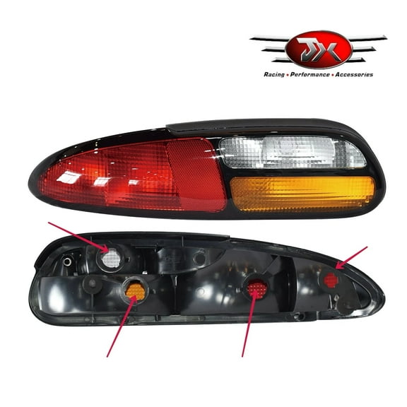 JX RACING New Rear Tail Light Four Holes Left Side Compatible with Chevy Camaro Z28 SS 1993-2002 Chrome Housing Red Clear Lens
