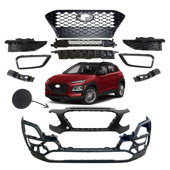 JX RACING PERFORMANCE ACCESSORIES Front Bumper Upper & Lower With Grille/Radiator Set Compatible with 2018 2019 2020 2021 Hyundai Kona