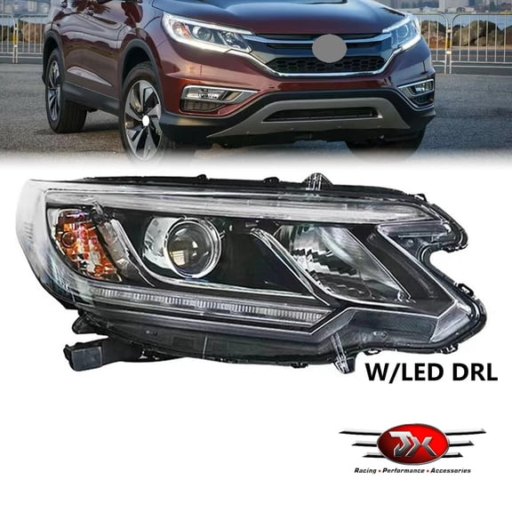 JX RACING Passenger Side Headlight Assembly Compatible with 2015-2016 Honda CR-V Headlamp HID LED DRL Black Housing Clear Lens Right Side 33100-T1W-A21 33100T1WA21 HO2503170