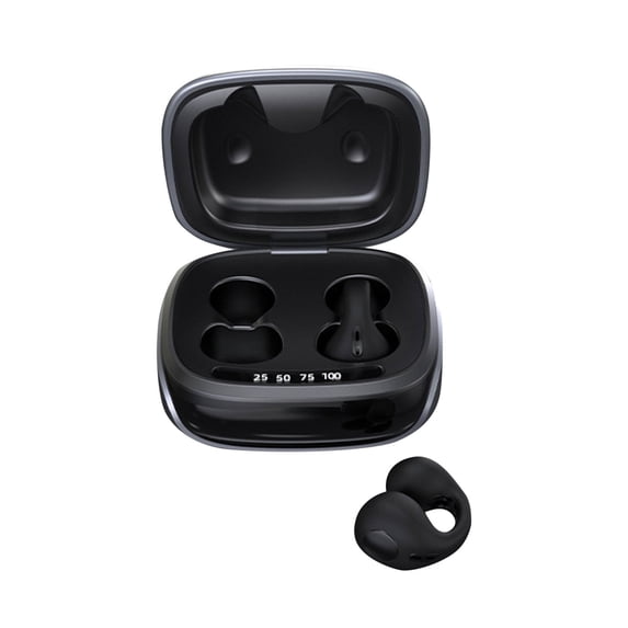 JX80 Wireless Clip-On Earphones, ZzCityTK Bluetooth 5.3 Noise Reduction Headphones with HD Mic, Ergonomic for Sports Gym Running Long Battery Life, Black