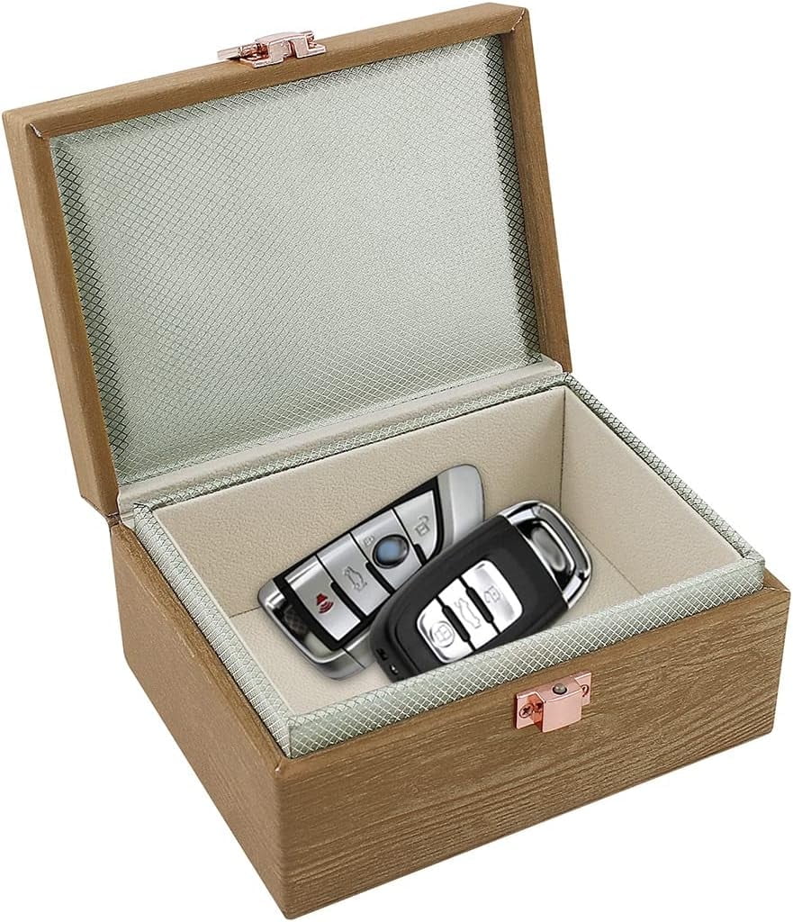 JXE JXO Faraday Key Protector Box, Faux Leather and Wood Signal ...