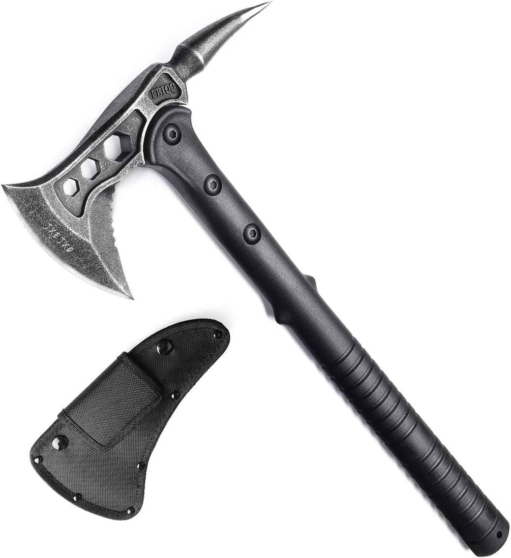 JXE JXO Camping Axe with Spike, Survival Hatchet with Sheath, Nylon Fiber Handle for Outdoor Survival Hiking Camping