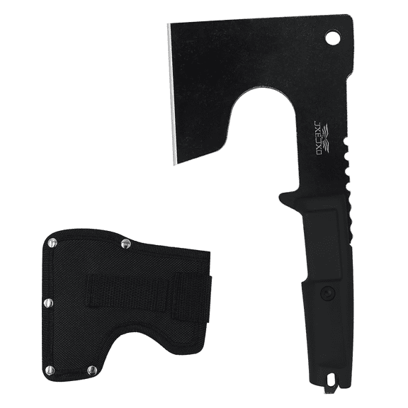 JXE JXO Camping Hatchet with Sheath, 9.8" Full Tang Steel Blade, Ergonomic Rubber Handle for Bushcraft