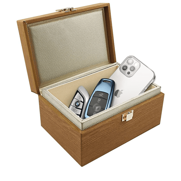 JXE JXO Faraday Box,RFID Signal Blocking Storage Box, Car Key Fob Protector, Modern Style, Imitation Wood