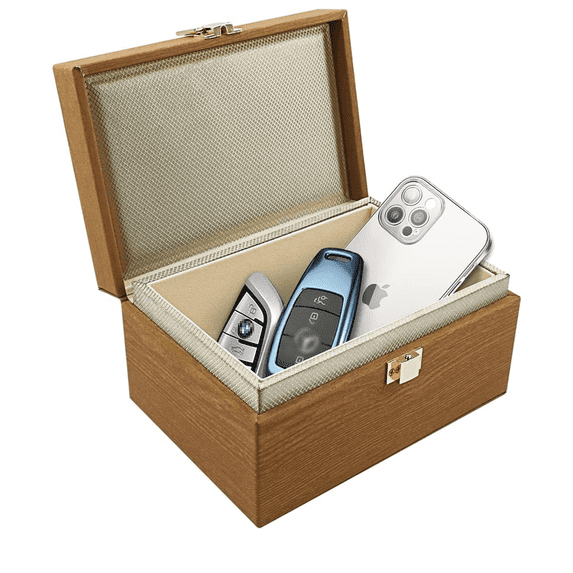 JXE JXO Faraday Box,RFID Signal Blocking Storage Box, Car Key Fob Protector, Modern Style, Imitation Wood