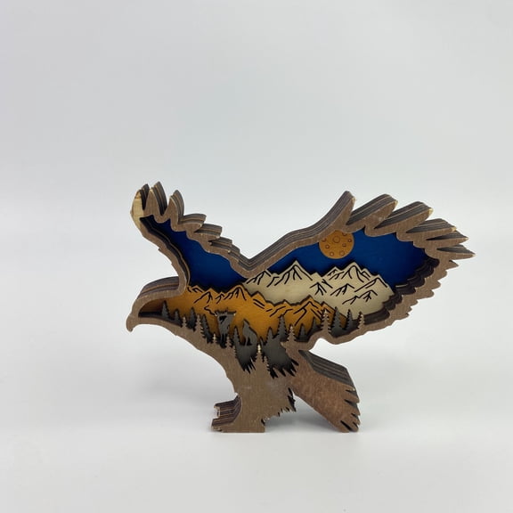 JXETPSF Works of art made of wood,Decorations for Home Flag Miniature Animals Wood Hawk Eagle Table Bird Sculpture Mini Eagle Figure Desktop Ornament Decorative Wooden Sculpture