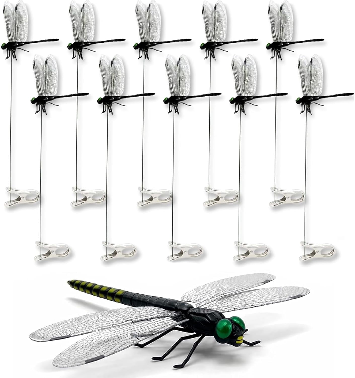 JXKIKOZE 10PCS Dragon Fly Clips for Bugs Repellent,Large Dragon Fly Clips for Bugs Repellent,3D Artificial Dragonfly Hat Clip, Outdoor Garden Patio Camping Decor,Fly Scare Devices for Indoor Outdoor