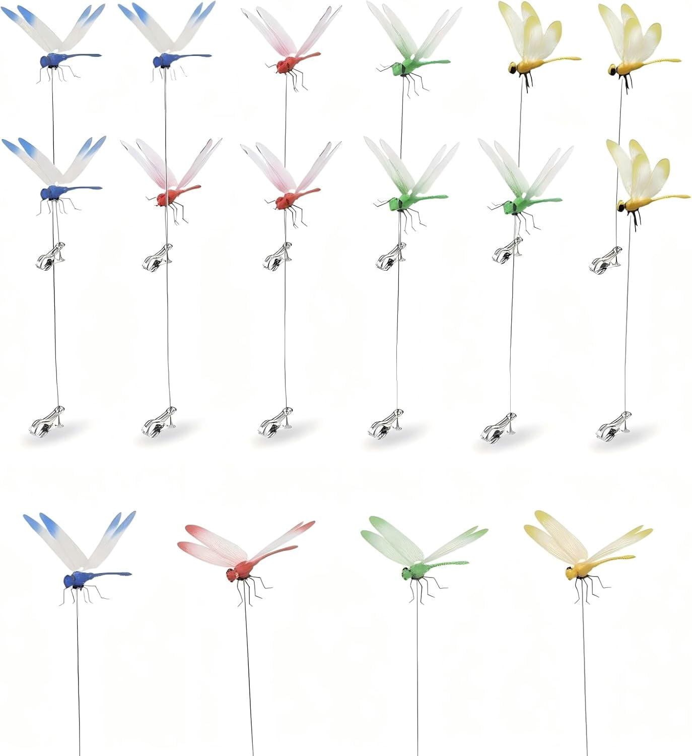 JXKIKOZE 16 Pcs Dragon Fly Clips for Bugs Repellent Decor, 3D Artificial Dragonfly Hat Clip to Keep Bug Away, Realistic Decoy Plant Clips for Garden Yard Patio Decorative Outdoor