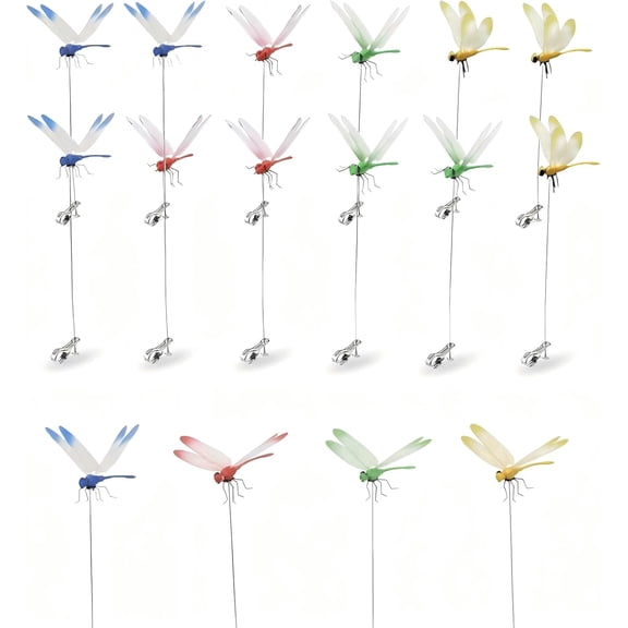 JXKIKOZE 16 Pcs Dragon Fly Clips for Bugs Repellent Decor, 3D Artificial Dragonfly Hat Clip to Keep Bug Away, Realistic Decoy Plant Clips for Garden Yard Patio Decorative Outdoor