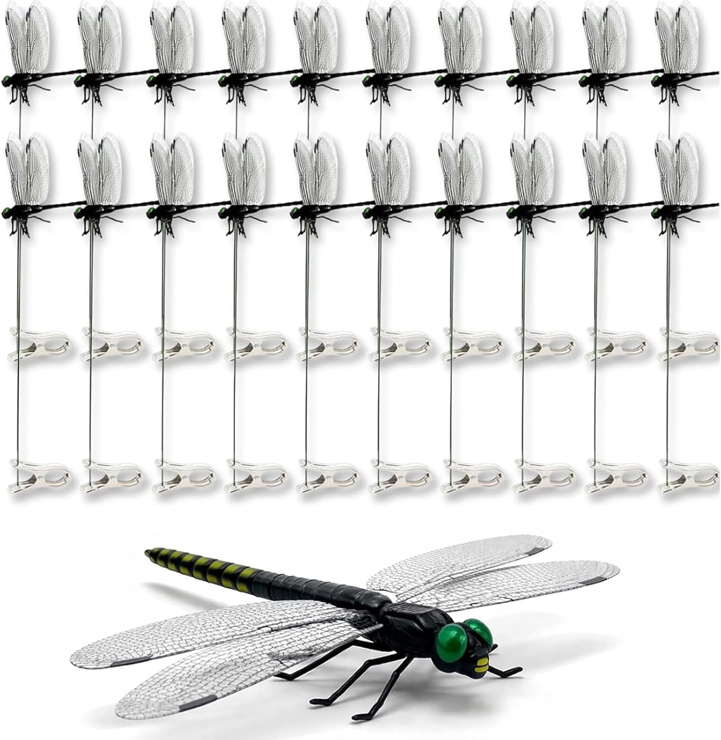 JXKIKOZE 20PCS Dragon Fly Clips for Bugs Repellent,Large Dragon Fly Clips for Bugs Repellent,3D Artificial Dragonfly Hat Clip, Outdoor Garden Patio Camping Decor,Fly Scare Devices for Indoor Outdoor