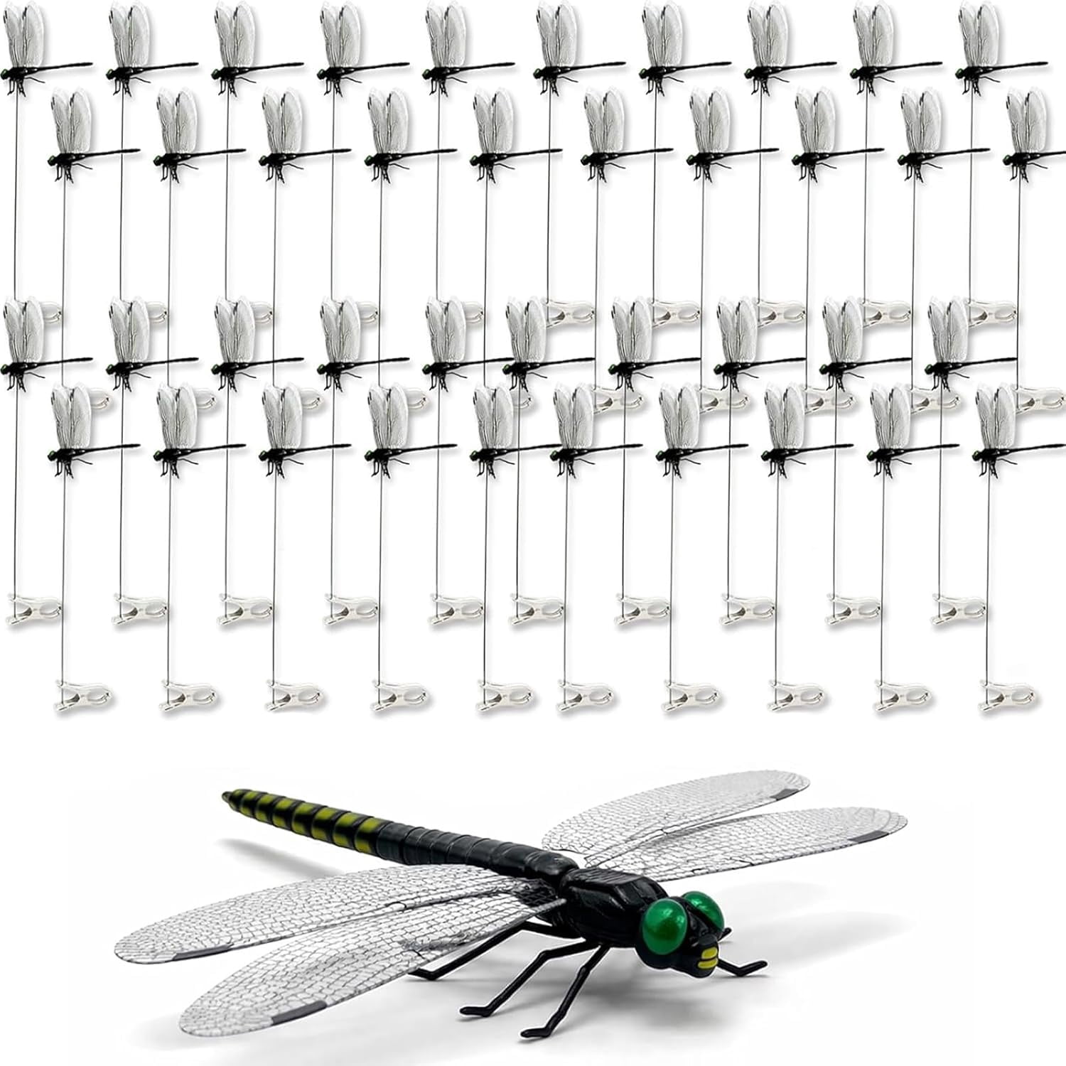 JXKIKOZE 40PCS Dragon Fly Clips for Bugs Repellent,Large Dragon Fly Clips for Bugs Repellent,3D Artificial Dragonfly Hat Clip, Outdoor Garden Patio Camping Decor,Fly Scare Devices for Indoor Outdoor