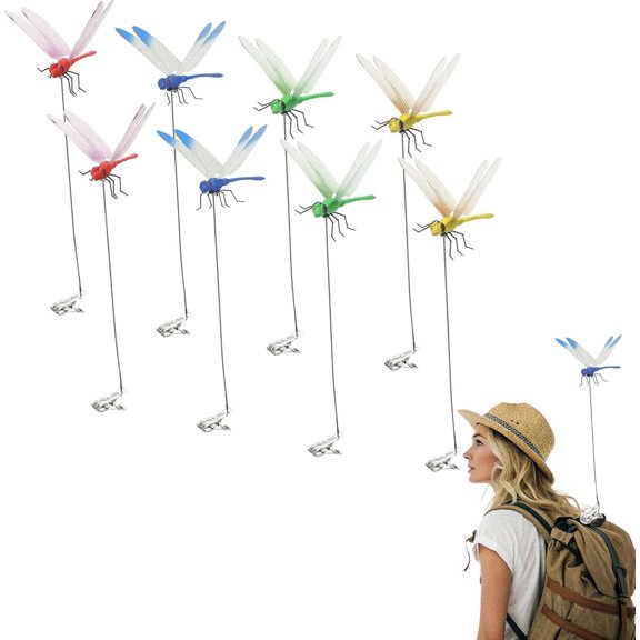 JXKIKOZE 8 Packs Fake Dragonfly Clip, 3D Outdoor Simulation, Natural Organic Concept Insert Pole Clip, Gardening Decoration Insert Plaque Yard Ornaments Outdoors