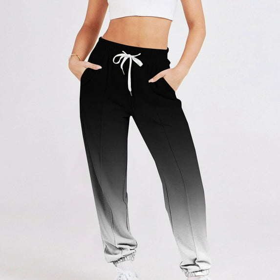 JXMVOJ 2024 Sweatpants for Women Trendy Plaid Print High Waist Wide Leg Pants Work Casual Loose Fit Pocket Lounge Joggers Women Gradient Printed Casual Drawstring Sports Ankle Sweatpants