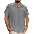 thumbnail image 1 of JXMVOJ 2025 Fashion Mens Cotton Linen Stripe Print Shirts Short Sleeve Summer Blouse Regular Fit Beachwear Lightweight Hawaiian Basic Tee Shirts With Pockets Dressy Smart Workwear, 1 of 8