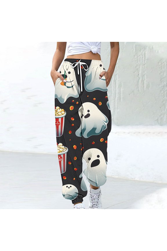Baggy Sweatpants for Women with Pockets-Lounge Womens Pajams Pants-Womens Running Joggers Fall Clothes Outfits Halloween Fashion Color Blocked Printed Drawstring Pants 2024