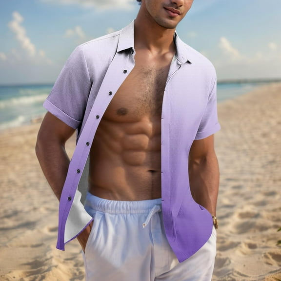 JXMVOJ Breathable Polyester Round Neck Short Sleeve Printed Button-Up Shirt for Men, Summer Outdoor Casual Daily Wear, Unisex Turndown Collar Blouse