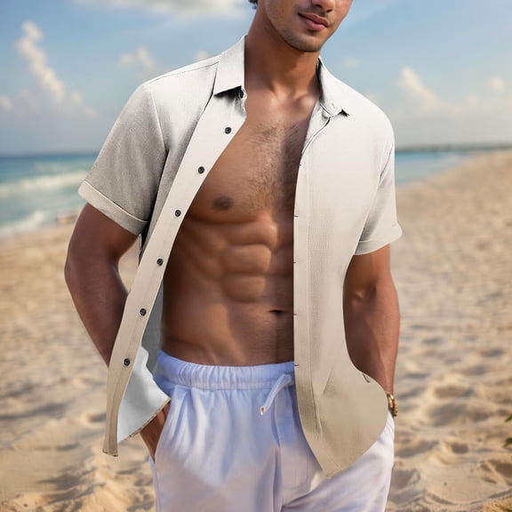 JXMVOJ Breathable Polyester Round Neck Short Sleeve Printed Button-Up Shirt for Men, Summer Outdoor Casual Daily Wear, Unisex Turndown Collar Blouse