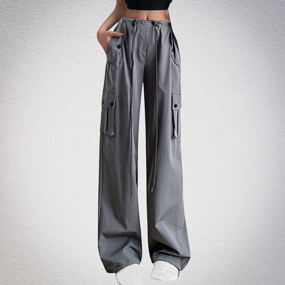 JXMVOJ Cargo Pants for Women High Waisted Casual Pants Baggy Stretchy Wide Leg Y2K Streetwear Women’s Elastic Waist Solid Casual With Pockets Outing Full Length Pants with Pockets