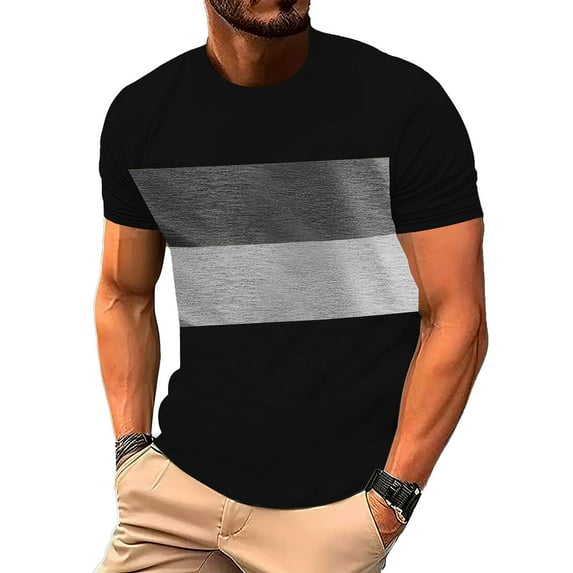 JXMVOJ Color-Blocked Elastic Polyester Short Sleeve Round Neck T-Shirt for Men, Summer Sports Casual Outdoor Daily Wear, Breathable Soft Top with Pull Closure