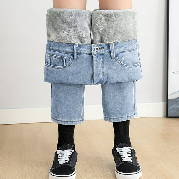 JXMVOJ Fashion Women Plus Velvet Loose High Waist Casual Straight Pants - Light blue,Capris For Women