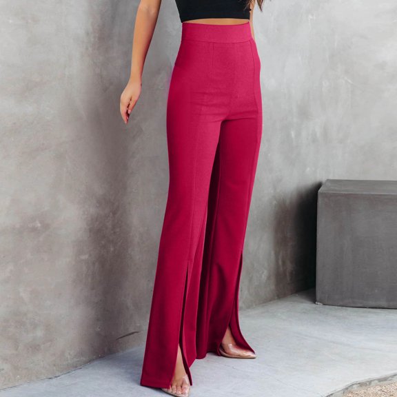 JXMVOJ Flare Leggings for Women, Crossover Yoga Pants with Pockets Bootcut Flared Leggings Women's Pants Slim Pants High Waist Elastic Stretch Pants Open Fork Casual Pants