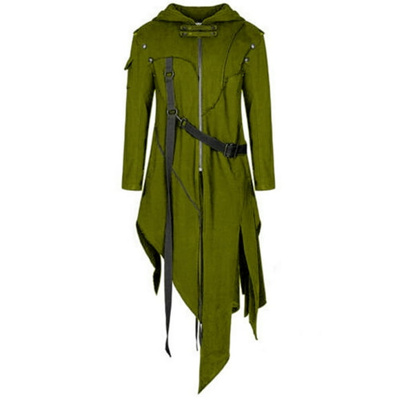JXMVOJ Halloween Costumes for Men, Retro Steam Punk Gothic Cape Jacket Long Sleeve Hooded Metal Button Long Trench Coat