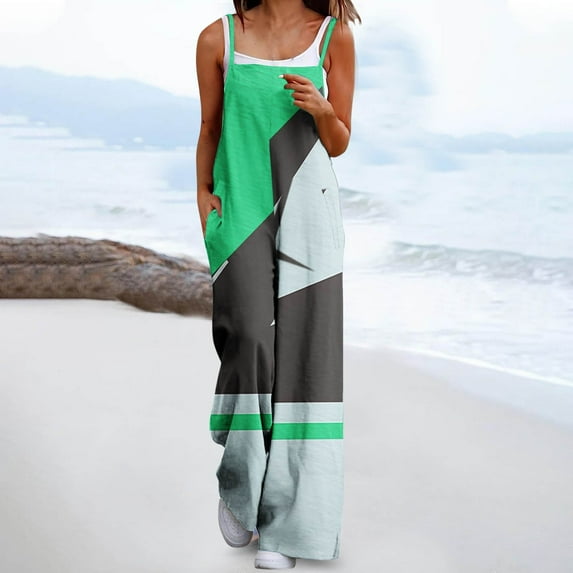 JXMVOJ Jumpsuits for Women Floral Leg Spaghetti Strap Sleeveless Casual Loose Long Rompers Women Fashion Casual Loose Printed Pockets Sleeveless Back Strap Jumpsuit with Pockets