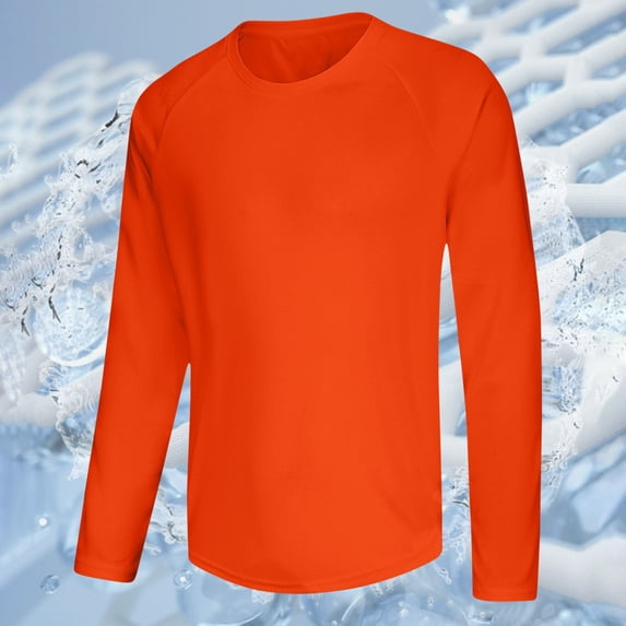 JXMVOJ Lightweight Breathable Polyester Long Sleeve Round Neck Sport Shirt for Men, Moisture-Wicking Quick-Dry Design, Spring Summer Outdoor Hiking Camping Casual Wear