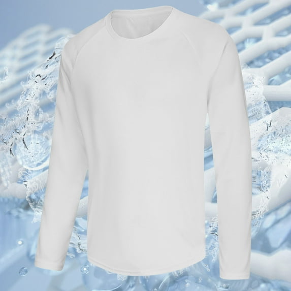 JXMVOJ Lightweight Breathable Polyester Long Sleeve Round Neck Sport Shirt for Men, Moisture-Wicking Quick-Dry Design, Spring Summer Outdoor Hiking Camping Casual Wear