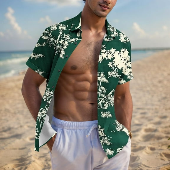 JXMVOJ Lightweight Non-Shrink Fade-Resistant Men's Casual Print Short Sleeve Button-Up Shirt, Summer Outdoor Casual Daily Wear, Unisex Turndown Collar Floral Blouse