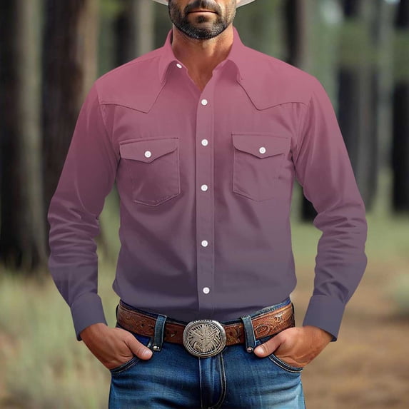 JXMVOJ Linen Shirts Men Long Sleeve Button Down Casual Shirts Gradient Print Summer Hawaiian Lapel Blouses Shirt Regular Fit Holiday Beach Shirt Henley Shirt with Pocket