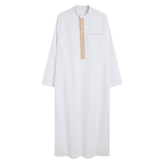 JXMVOJ Men Arabic Long Sleeve Embroidery Thobe Stand Collar Kaftan Robe