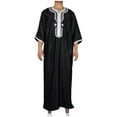 thumbnail image 1 of JXMVOJ Men Arabic Long Sleeve Embroidery Thobe Stand Collar Kaftan Robe, 1 of 7