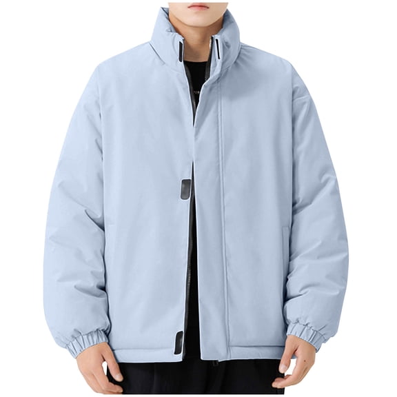 JXMVOJ Men Fashion Solid Color Zipper Pocket Stand Up Collar Long Sleeved Casual Jacket