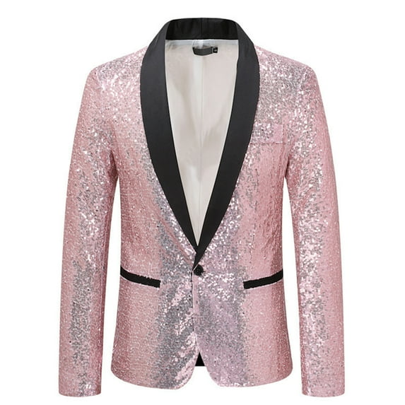 JXMVOJ Men Shiny Sequin Blazer Tuxedo Party Dinner Prom One Button Suit Jacket