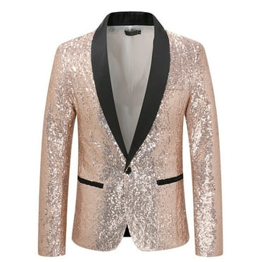 JXMVOJ Men Shiny Sequin Blazer Tuxedo Party Dinner Prom One Button Suit Jacket