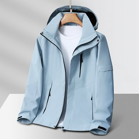 Men's Waterproof Lightweight Outdoor Jacket with Zipped Windproof Rain Jacket with Hooded Shell Jacket Solid Color Outdoors Mountaineering Warm Multi-pocket Coat Long Sleeve Jacket
