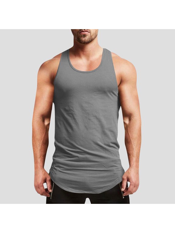 Men's 100% Polyester Summer Breathable Sport Fitness Tank Top | Vintage Solid Casual Round Neck Sleeveless Shirt | Daily Gym Outdoor Activewear